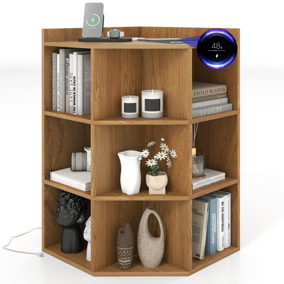 OUTGOO 3-Tier Corner Cabinet with Charging Station for Bedroom for Home, Patio, Outdoor and Everyday Use