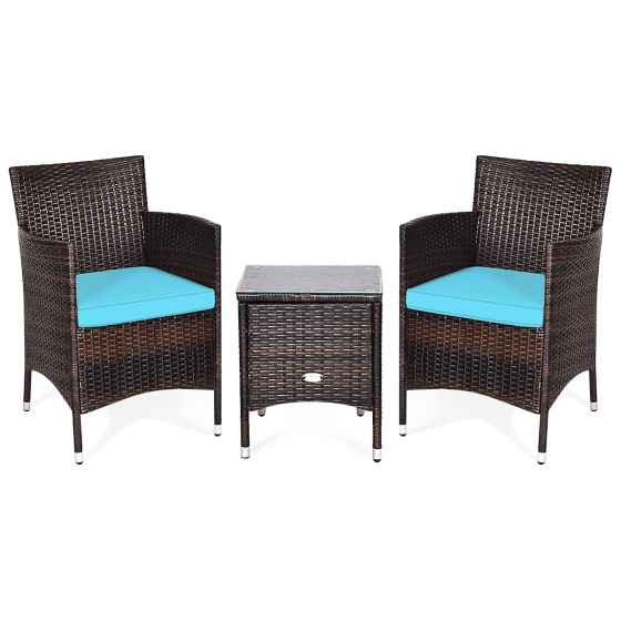 OUTGOO 3 Pieces Ergonomic Wicker Patio Conversation Set for Home, Patio, Outdoor and Everyday Use