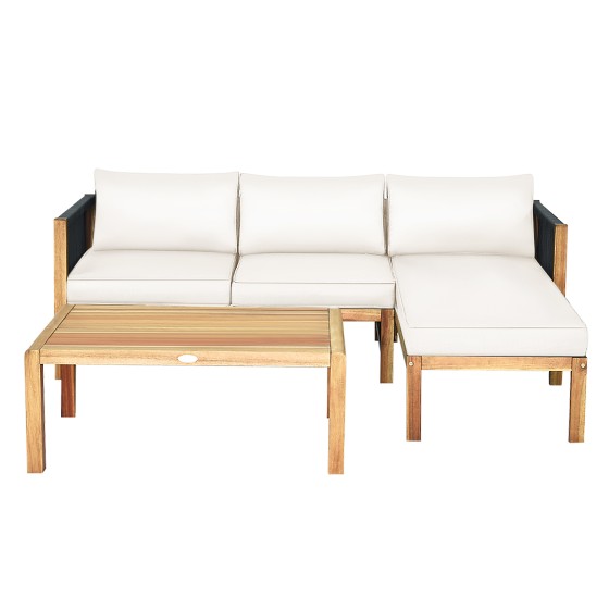 OUTGOO 3 Pieces Patio Acacia Wood Sofa Furniture Set with Nylon Rope Armrest