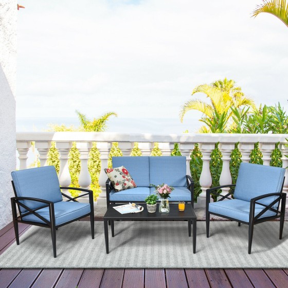OUTGOO 4 Pieces Patio Furniture Set Aluminum Frame Cushioned Sofa for Home, Patio, Outdoor and Everyday Use
