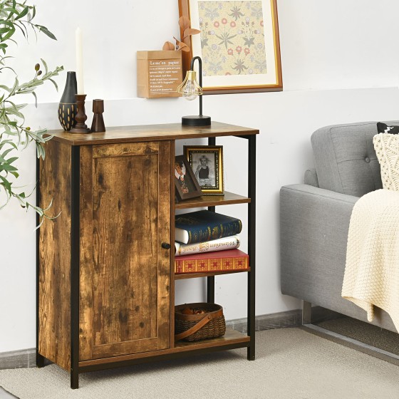 OUTGOO Multipurpose Freestanding Storage Cabinet with 3 Open Shelves and Doors