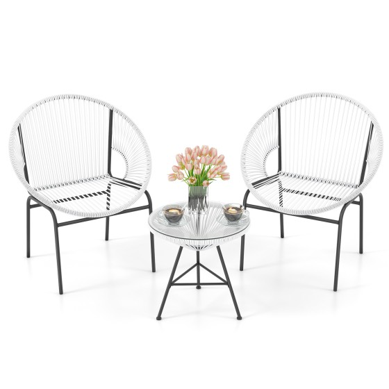 OUTGOO 3 Pieces Patio Acapulco Furniture Bistro Set with Glass Table for Home, Patio, Outdoor and Everyday Use