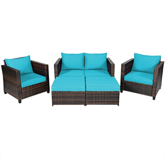 OUTGOO 5 Pieces Patio Rattan Furniture Set with Removable Cushions for Home, Patio, Outdoor and Everyday Use