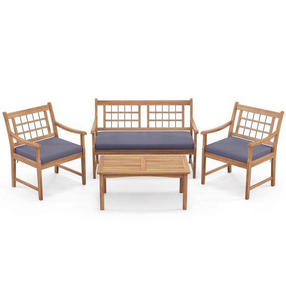 OUTGOO 4 Piece Wood Patio Furniture with Armchairs Loveseat and Coffee Table