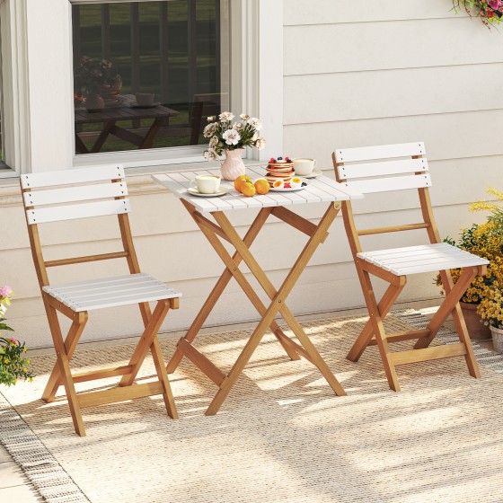 OUTGOO 3 Piece Folding Patio Bistro Set with Foldable Design Acacia Wood Porch Chairs and Square Table