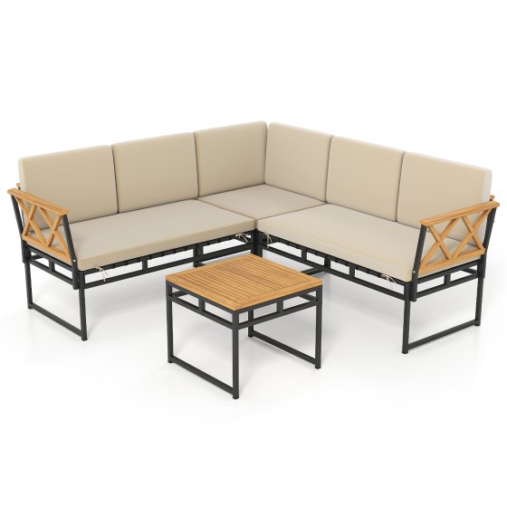 OUTGOO 4 Pieces Patio L-Shaped Sofa Set with Cushions and Side Table for Home, Patio, Outdoor and Everyday Use