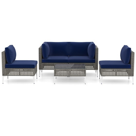 OUTGOO 5 Piece Outdoor Furniture Set Patio Rattan Chairs with Tempered Glass Coffee Table