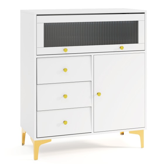 OUTGOO Chest of Drawers with Flip Up Fluted Glass Door for Bedroom Kitchen for Home, Patio, Outdoor and Everyday Use