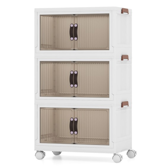 OUTGOO 25.5/60 Gal Stackable Storage Boxes Bins with Magnetic Doors and Lockable Casters