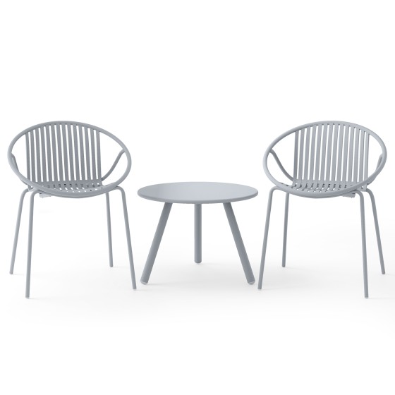 OUTGOO All Weather PP Patio Conversation Set with Round Coffee table and 2 Chairs