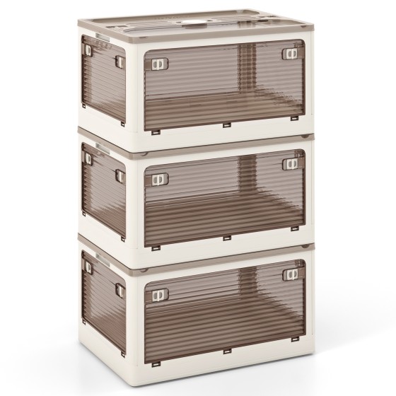 OUTGOO 3-Pack Stackable Storage Bins with Lids with 5 Opening Ways for Home, Patio, Outdoor and Everyday Use
