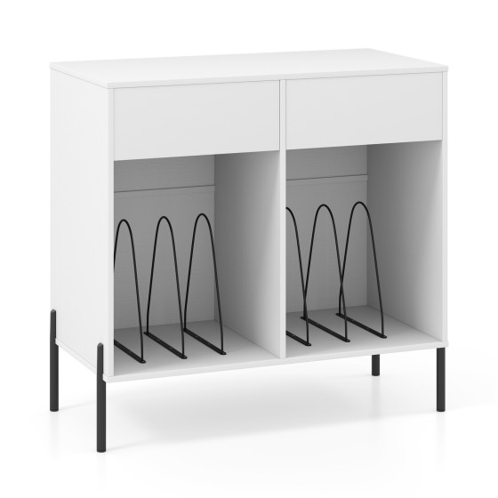 OUTGOO Record Player Stand with Power Outlets Double Wide Turntable Stand Vinyl Record Storage Table