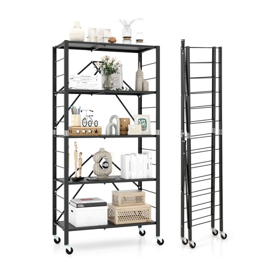 OUTGOO 5-Tier Foldable Storage Shelf with Wheels for Home, Patio, Outdoor and Everyday Use
