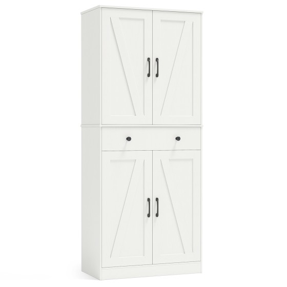 OUTGOO 72 Inch Tall Modern Farmhouse Cupboard Cabinet with 4 Barn Doors for Home, Patio, Outdoor and Everyday Use