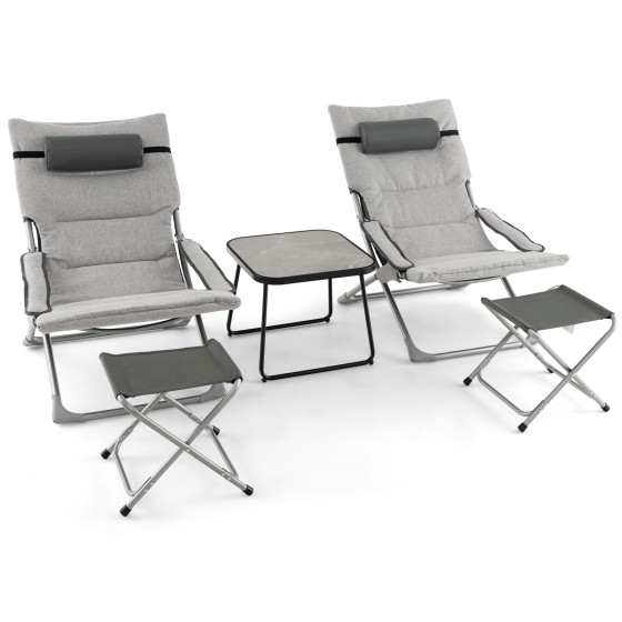 OUTGOO 5-Piece Patio Sling Chair Set Folding Lounge Chairs with Footrests and Coffee Table