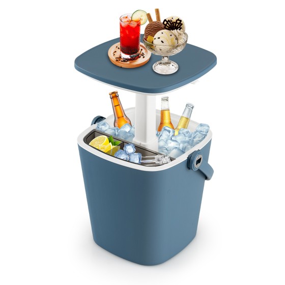 OUTGOO 3-in-1 Portable Cooler Bar Table with Bottle Opener and Lift Top Lid for Camping Poolside