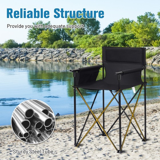 OUTGOO Portable 38 Inch Oversized High Camping Fishing Folding Chair  for Home, Patio, Outdoor and Everyday Use