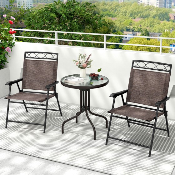 OUTGOO 3 Pieces Outdoor Bistro Dining Furniture Set with 1.57 Inch Umbrella Hole