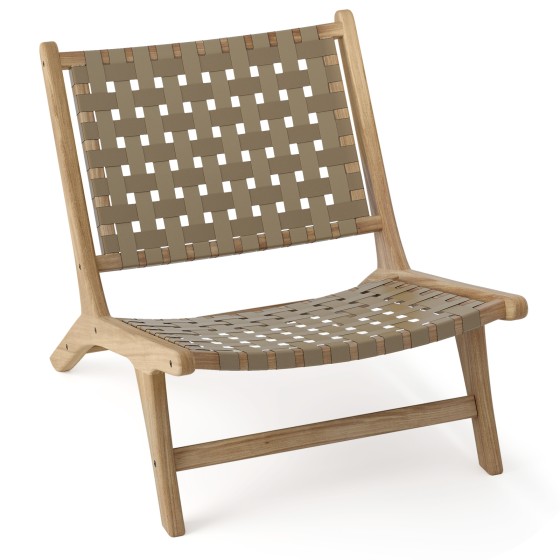 OUTGOO Modern Armless Teak Wood Lounge Chair with Nylon Woven Backrest and Seat