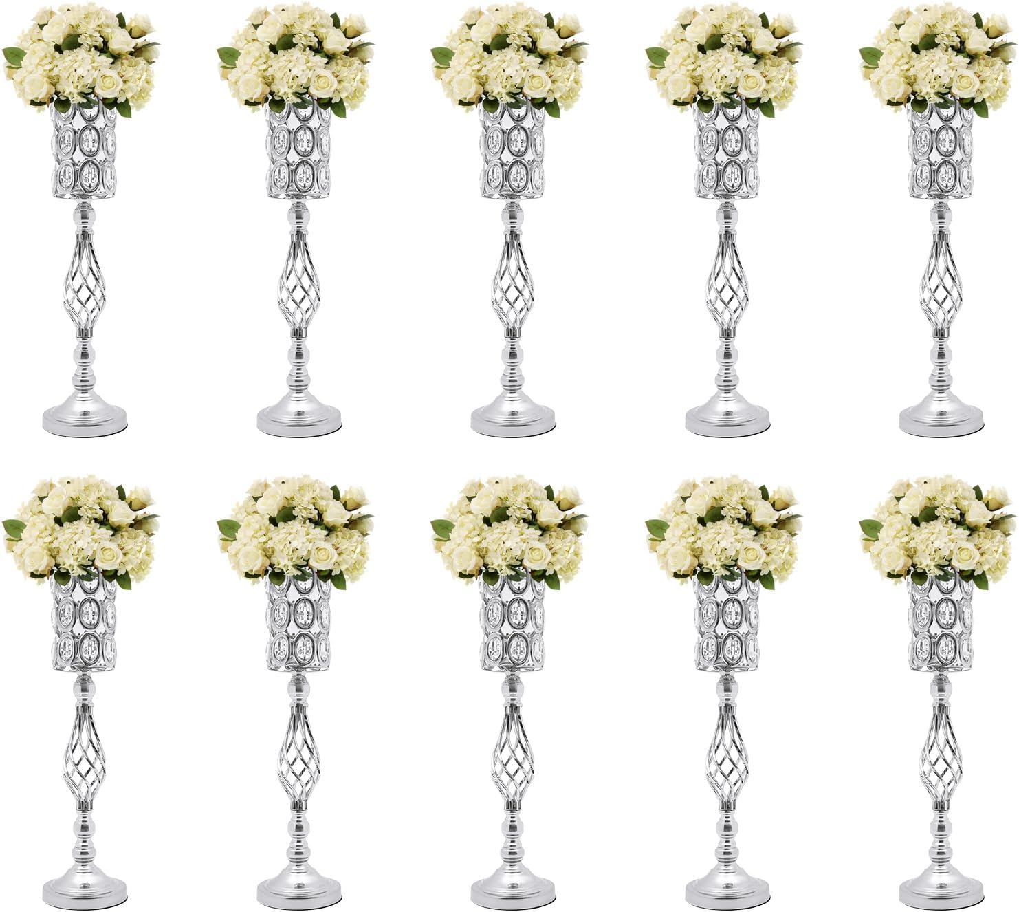 OUTGOO 24 Inch Metal Crystal Wedding Centerpiece Table Decorations, Gold 10Pcs Wedding Flower Vases, Tall Flower Vases for Wedding Reception Table Party Event Hotel Home