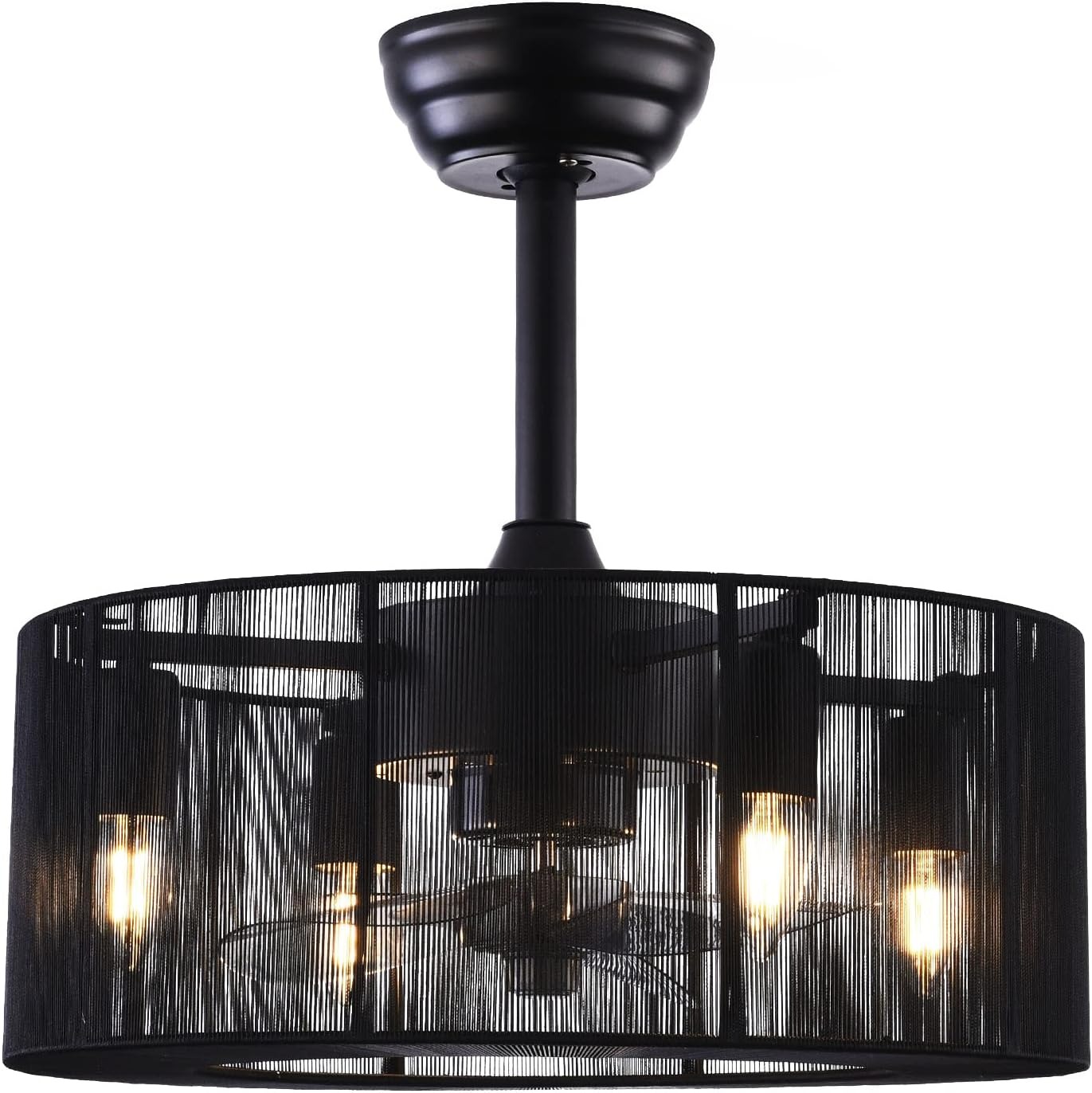 OUTGOO Caged Invisible Ceiling Fan with Light, 3 Speeds Adjustable,Enclosed Ceiling Fan Lights with Remote, Industrial Low Profile Fans for Living Room, Bedroom, Kitche (20 inch recessed)