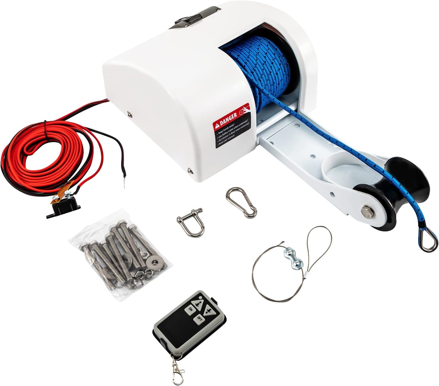 OUTGOO Boat Electric Anchor Winch, Anchors Up to 25/35/45 LBS, 12-Volt DC Boat Anchor Wench with Wireless Remote Control, High-Efficiency Marine Saltwater Anchor Windlass Kit Includes 100-feet Rope