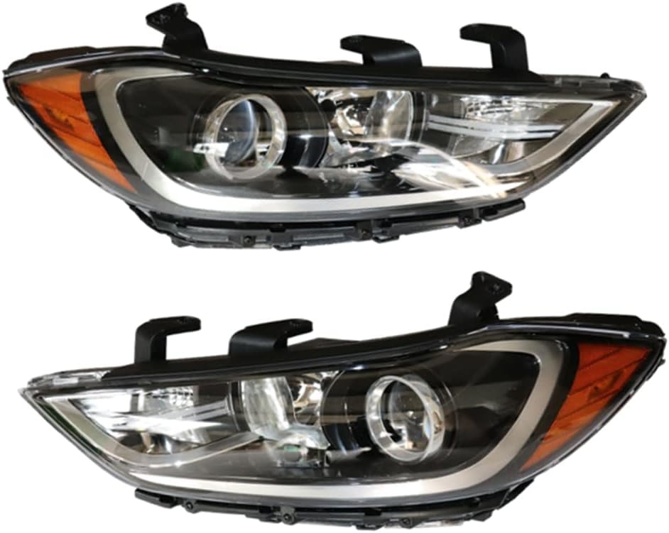 OUTGOO - For 2017 2018 Hyundai Elantra Halogen Headlights Headlamps Assembly Replacement Left and Right Side Black Housing Clear Lens