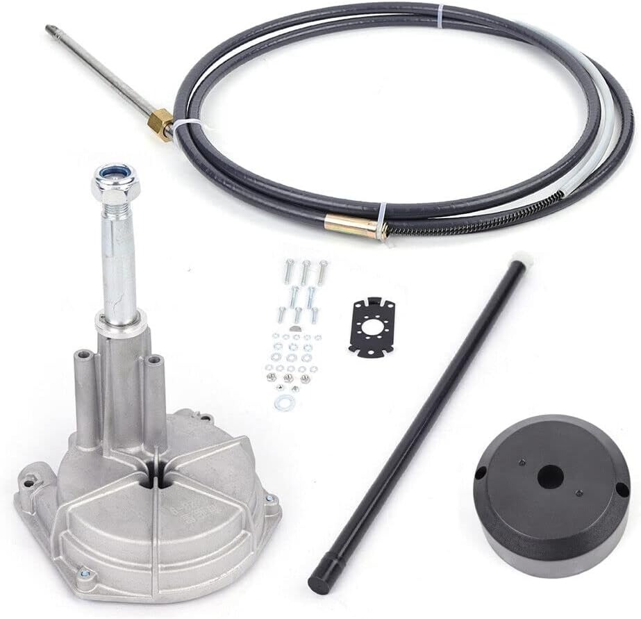 OUTGOO Boat Steering Cable 12' Outboard Rotary Steering Kit 12 Feet Boat Rotary Steering Kit 3/4'' Tapered Shaft for Boat Steering