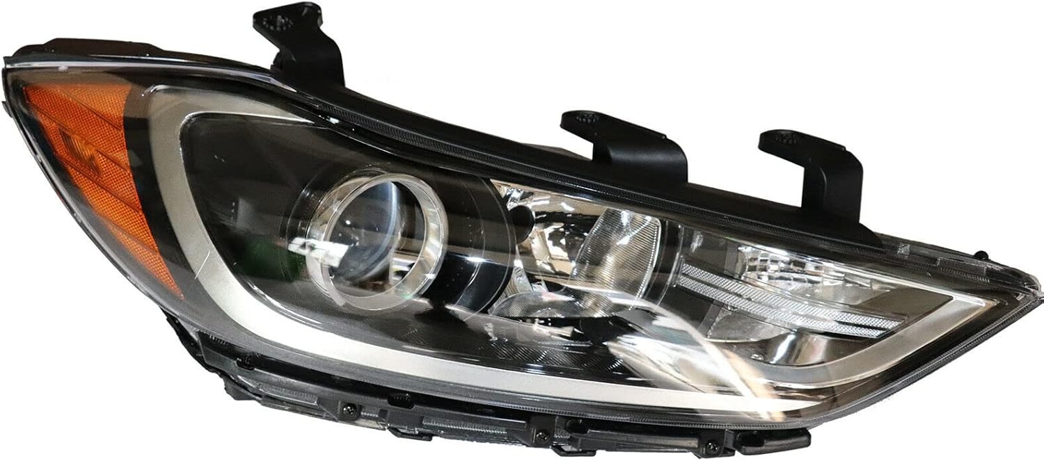 OUTGOO - For 2017 2018 Hyundai Elantra Halogen Headlight Headlamp Assembly Replacement Right Passenger Side Black Housing Clear Lens