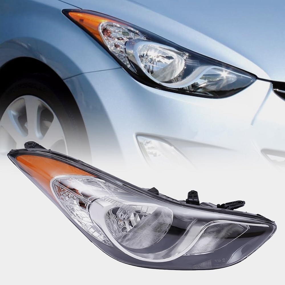 OUTGOO - For 2011 2012 2013 Hyundai Elantra Halogen Right Passenger Side Headlight Head Lamp Assembly Chrome Housing Replaces 92102-3Y000