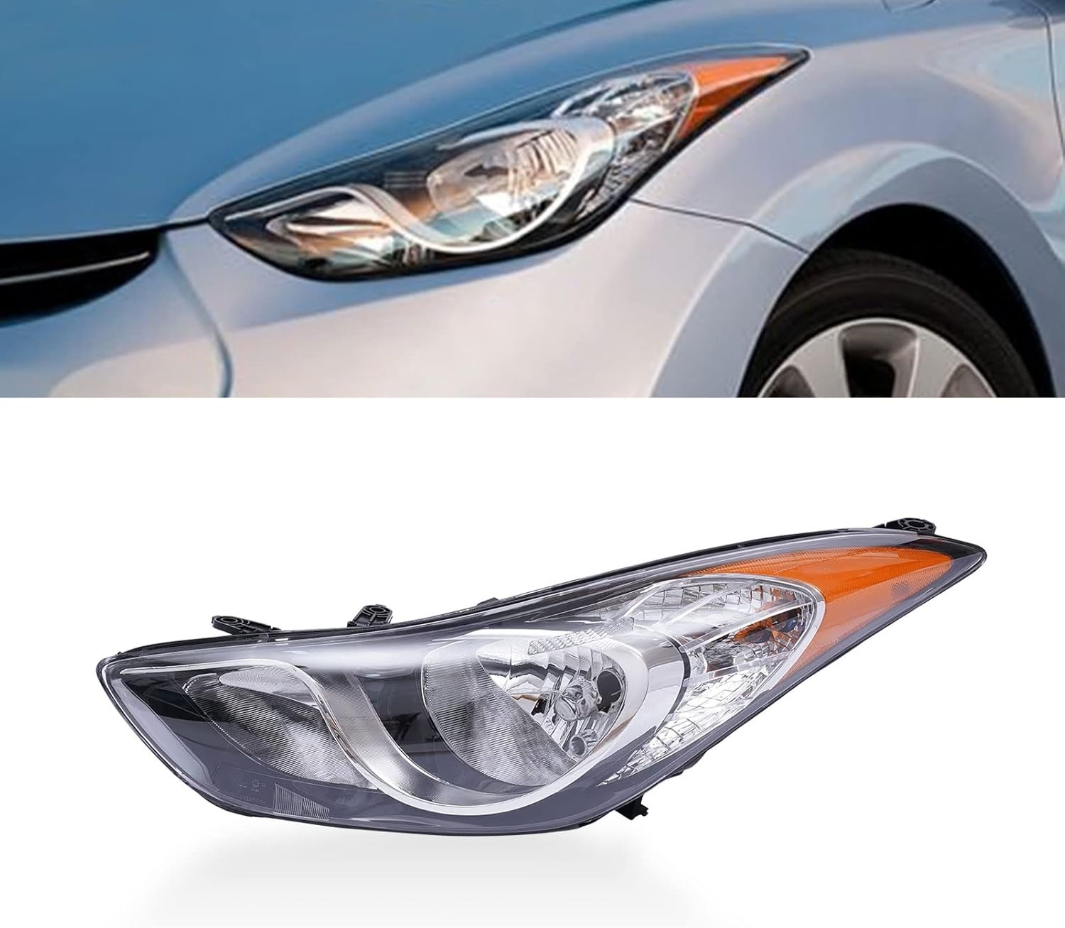 OUTGOO - For 2011 2012 2013 Hyundai Elantra Halogen Left Driver Side Headlight Headlamp Assembly Chrome Housing Clear Lens 92101-3Y000