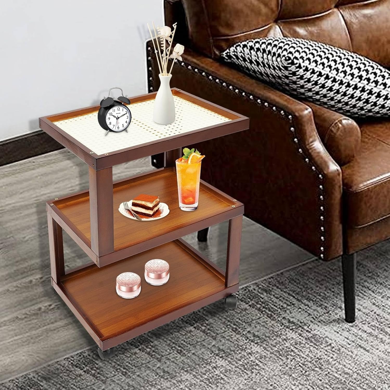 OUTGOO Wooden Narrow Nightstand Bedside Table Bedroom Furniture Bedroom Sofa Coffee Side Table for Office,Dormitory(Brown,11.81 inches Wide)