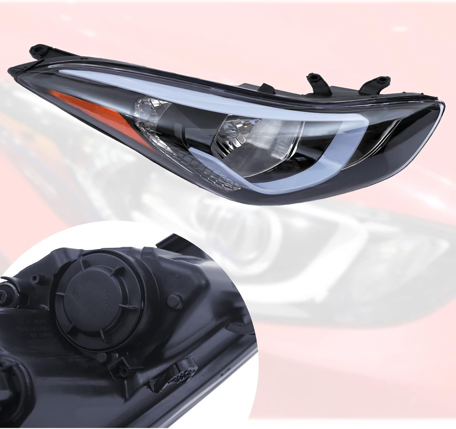 OUTGOO - For 2014 2015 2016 Hyundai Elantra Right Passenger Side Headlight Headlamp Replacement Chrome Housing Clear Lens 92102-3Y500