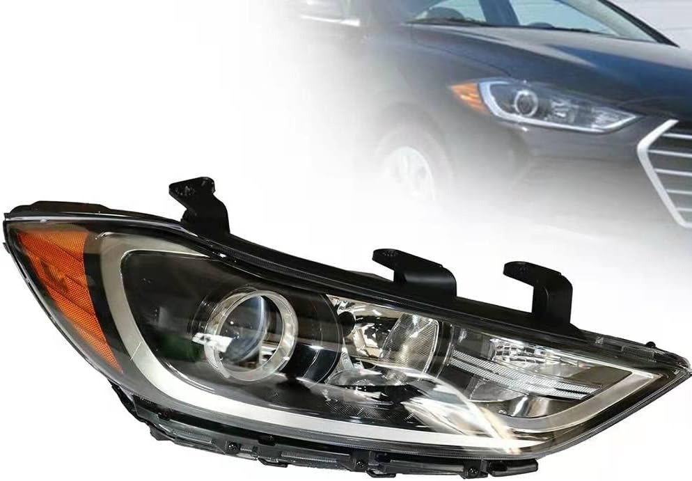 OUTGOO - For 2017 2018 Hyundai Elantra Halogen Headlight Headlamp Assembly Replacement Right Passenger Side Black Housing Clear Lens