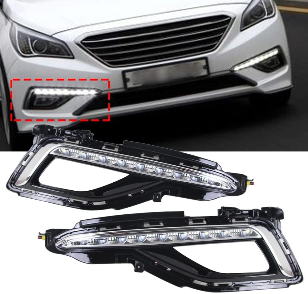 OUTGOO - For 2015-2017 Hyundai Sonata 9th Fog Lamp W/Cover Drl Led Daytime Running Light Left and Right Side 12V