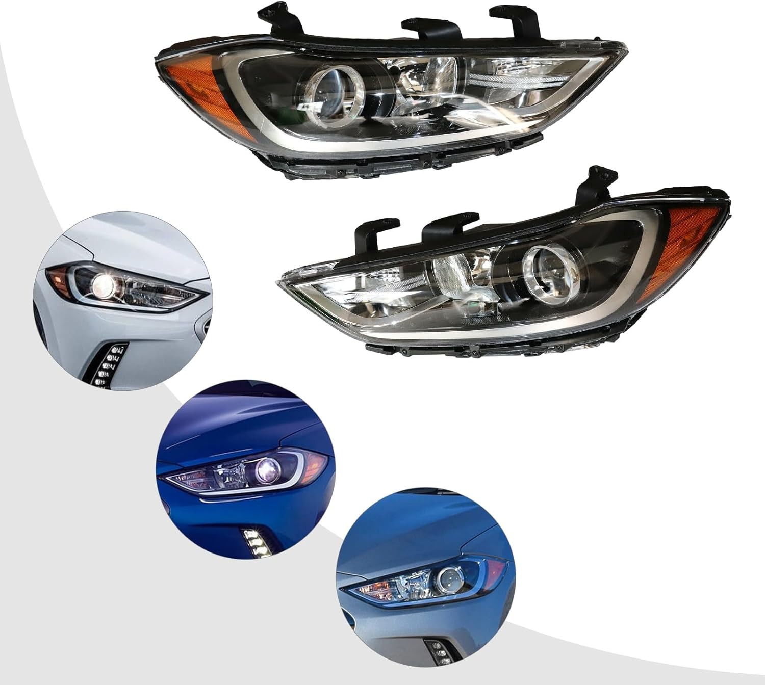 OUTGOO - For 2017 2018 Hyundai Elantra Halogen Headlights Headlamps Assembly Replacement Left and Right Side Black Housing Clear Lens