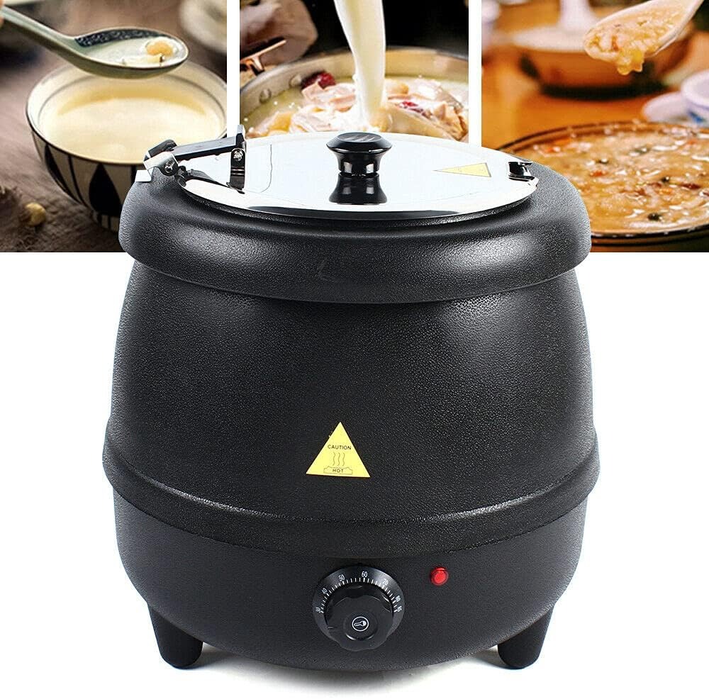 OUTGOO 10L Soup Kettle, 400W PP Shell Commercial Electric Soup Warmer 110V Black Countertop Food Kettle Warmer Restaurant Stainless Steel Pot for Home & Commercial