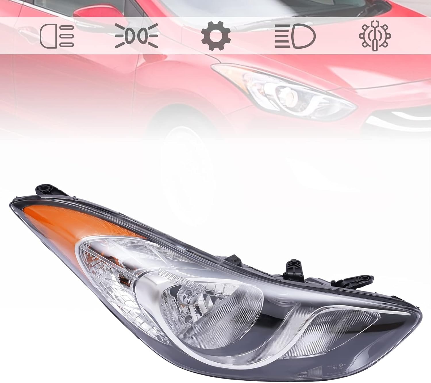 OUTGOO - For 2011 2012 2013 Hyundai Elantra Halogen Right Passenger Side Headlight Head Lamp Assembly Chrome Housing Replaces 92102-3Y000