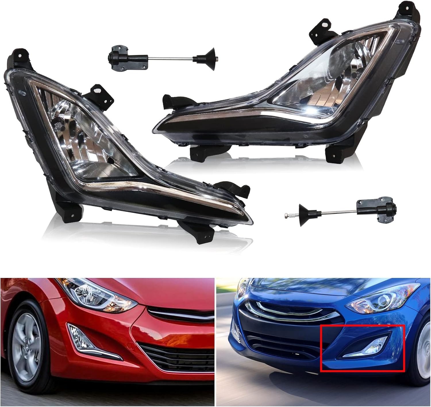 OUTGOO - For 2014 2015 2016 Hyundai Elantra L4 1.8L 2.0L Fog Lights Front Bumper Lamps Kit 1Pair Passenger and Driver Side Clear Lens