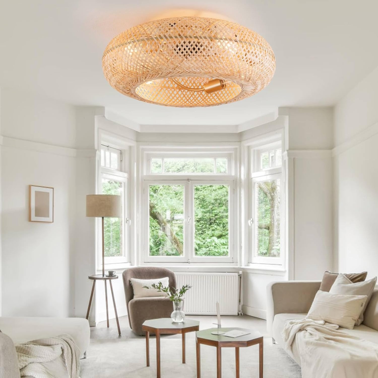 OUTGOO Caged Invisible Ceiling Fan with Light, 3 Speeds Adjustable,Enclosed Ceiling Fan Lights with Remote, Industrial Low Profile Fans for Living Room, Bedroom, Kitche (20 inch recessed)