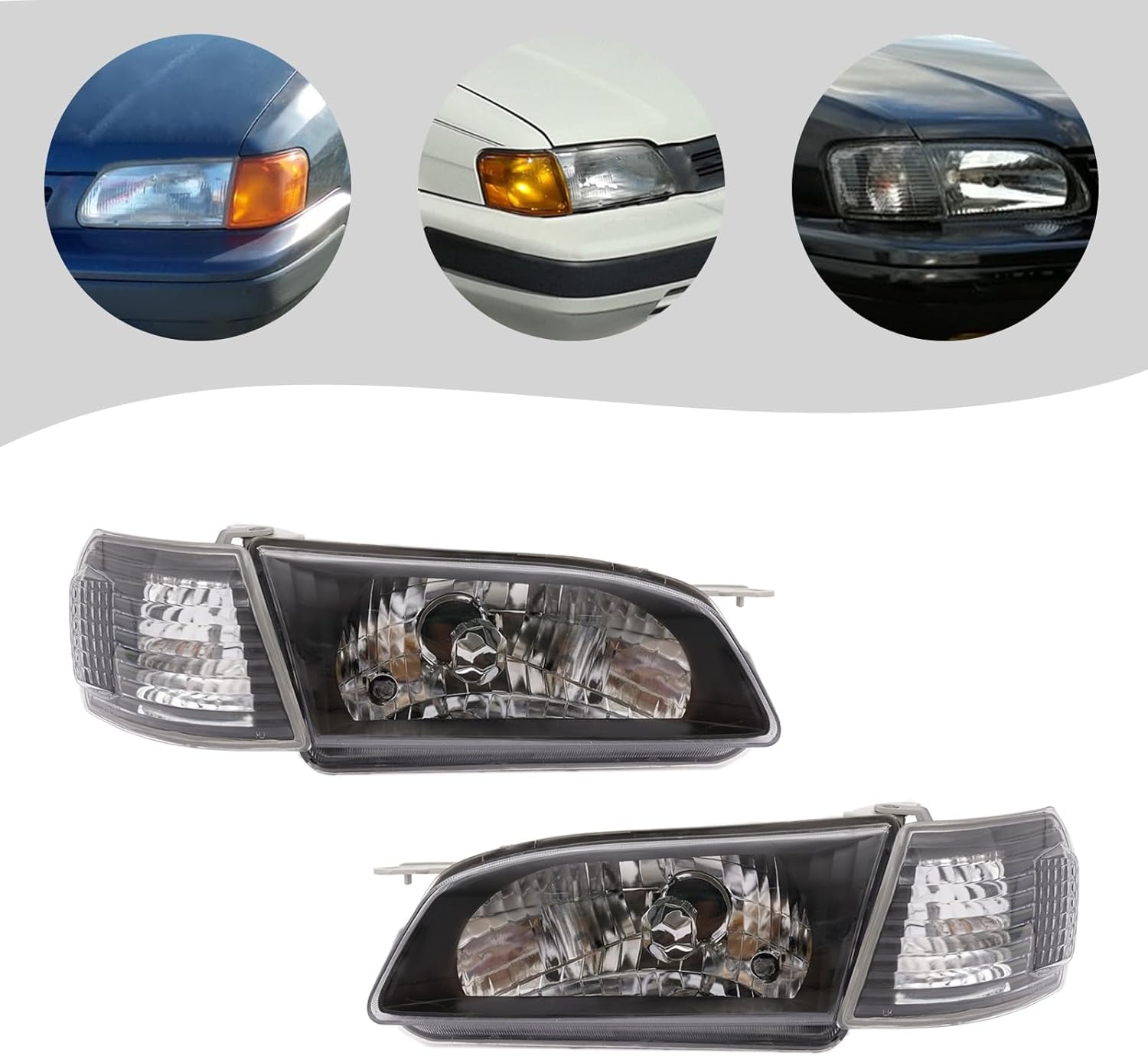 OUTGOO - For 1995 1996 1997 1998 1999 Tercel Halogen Left and Right Side Headlights Headlamps Assembly Replaces 8111016550 8115016550 Black Housing Clear Lens