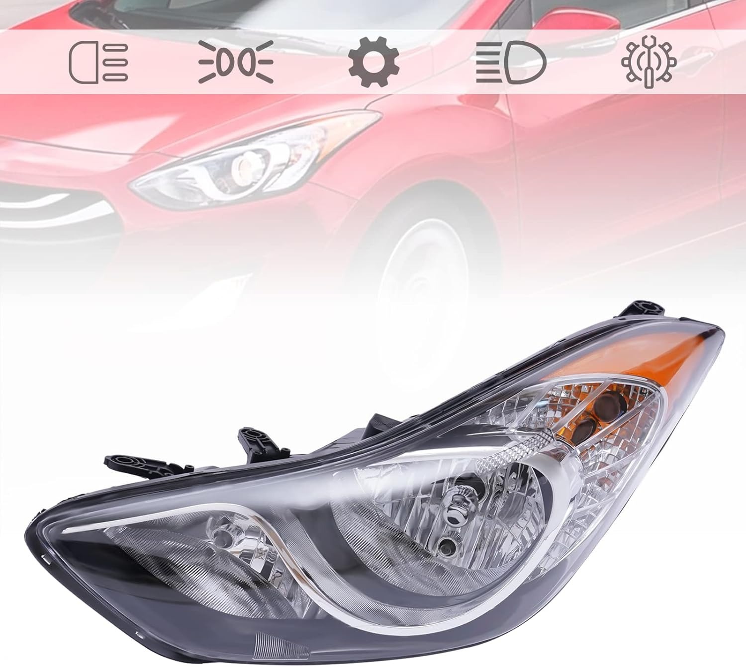 OUTGOO - For 2011 2012 2013 Hyundai Elantra Halogen Left Driver Side Headlight Headlamp Assembly Chrome Housing Clear Lens 92101-3Y000