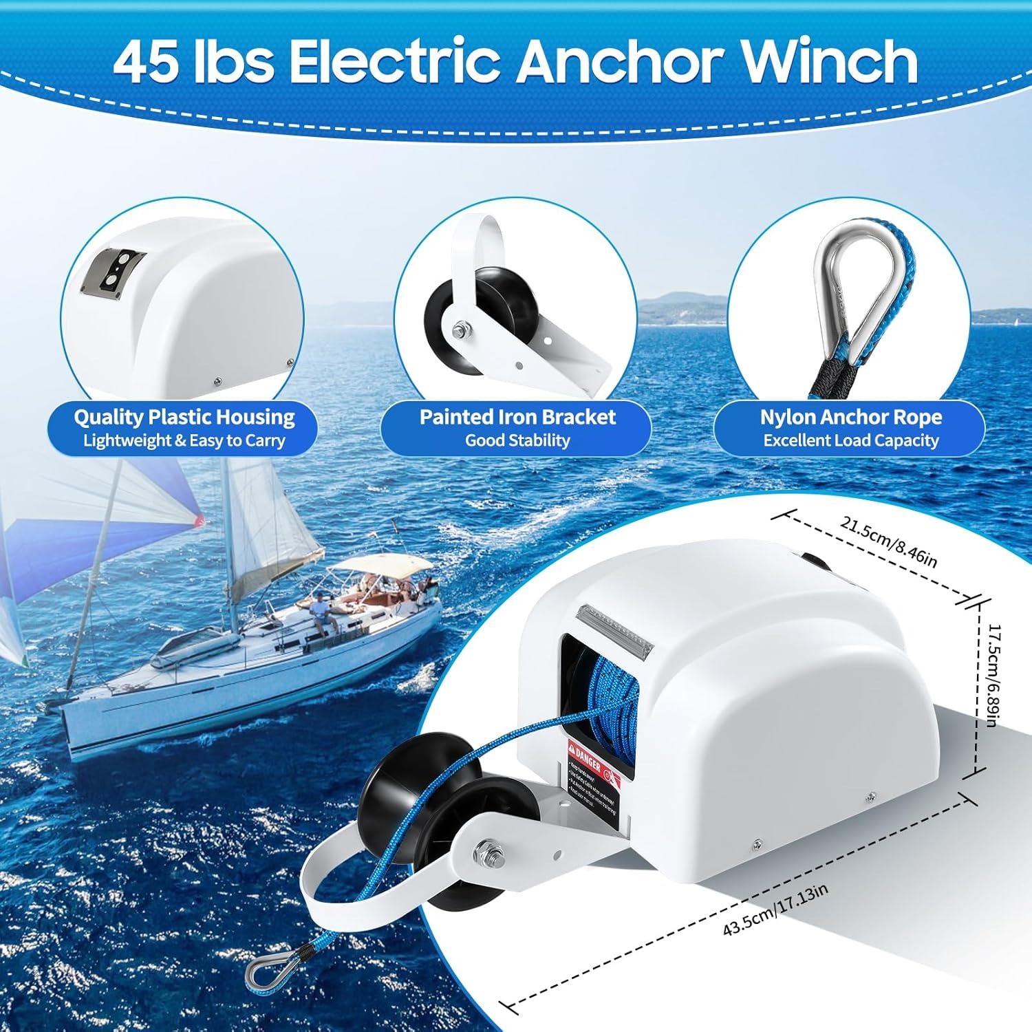 OUTGOO Boat Electric Anchor Winch, Anchors Up to 25/35/45 LBS, 12-Volt DC Boat Anchor Wench with Wireless Remote Control, High-Efficiency Marine Saltwater Anchor Windlass Kit Includes 100-feet Rope