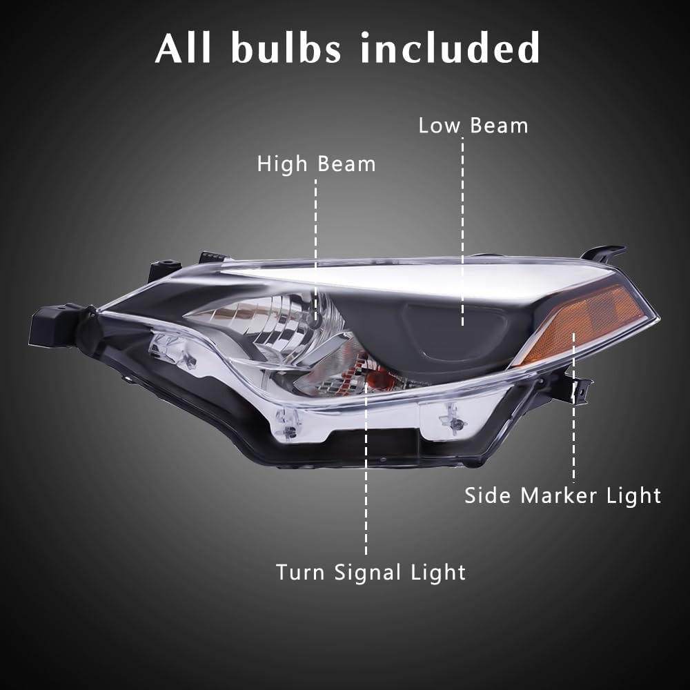 OUTGOO - For 2014 2015 2016 Corolla Built in LED Projector Headlight Headlamp Assembly Replacement Factory Style (Left & Right Side)