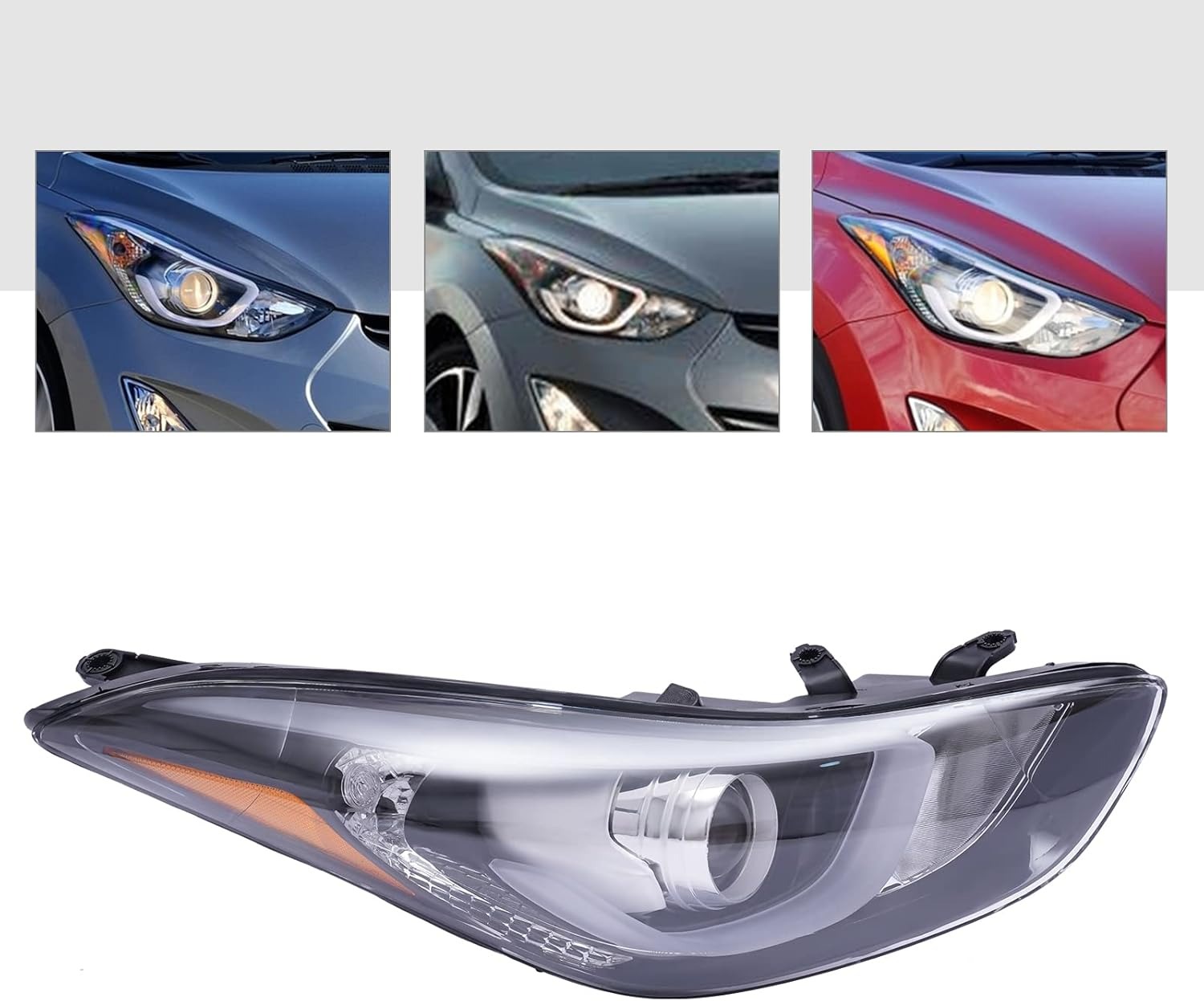OUTGOO For 2014 2015 2016 Hyundai Elantra Halogen Projector Headlight Right Passenger Side Headlamp Assembly with LED DRL Black & Chrome Housing