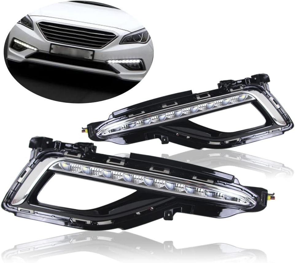OUTGOO - For 2015-2017 Hyundai Sonata 9th Fog Lamp W/Cover Drl Led Daytime Running Light Left and Right Side 12V
