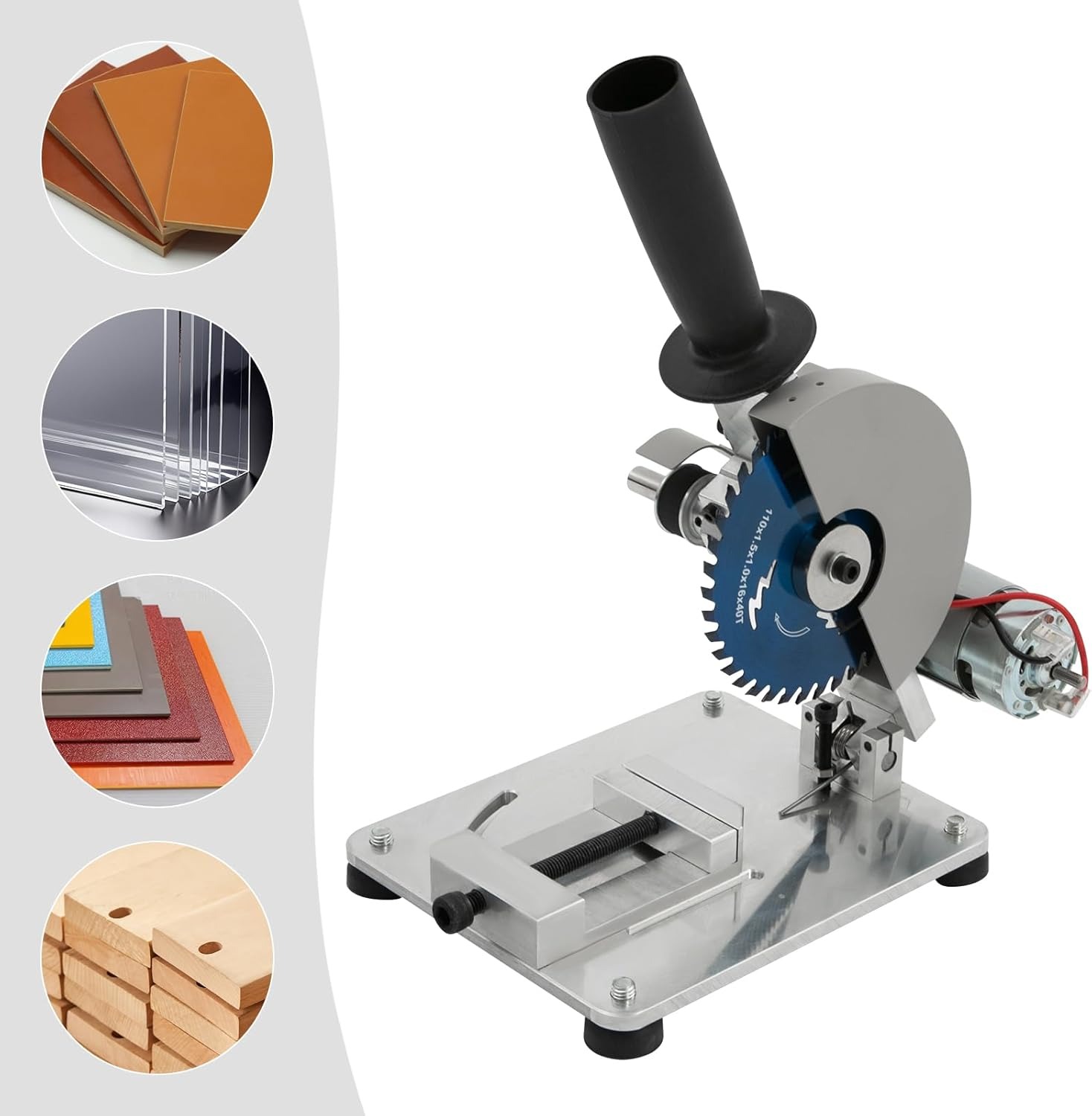 OUTGOO 4" Mini Table Saw, 0-45° Adjustable Multipurpose Portable Tabletop Machine with Protective Cover and Blades, 110V 9000R/Min Miter Saw for Arts Crafts Cutting Wood, Plastic, Metal