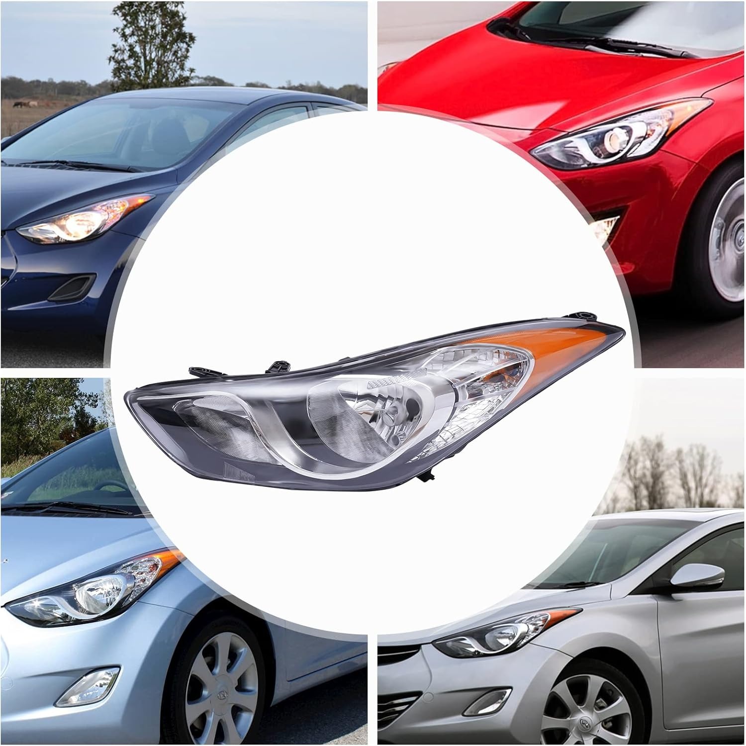 OUTGOO - For 2011 2012 2013 Hyundai Elantra Halogen Left Driver Side Headlight Headlamp Assembly Chrome Housing Clear Lens 92101-3Y000