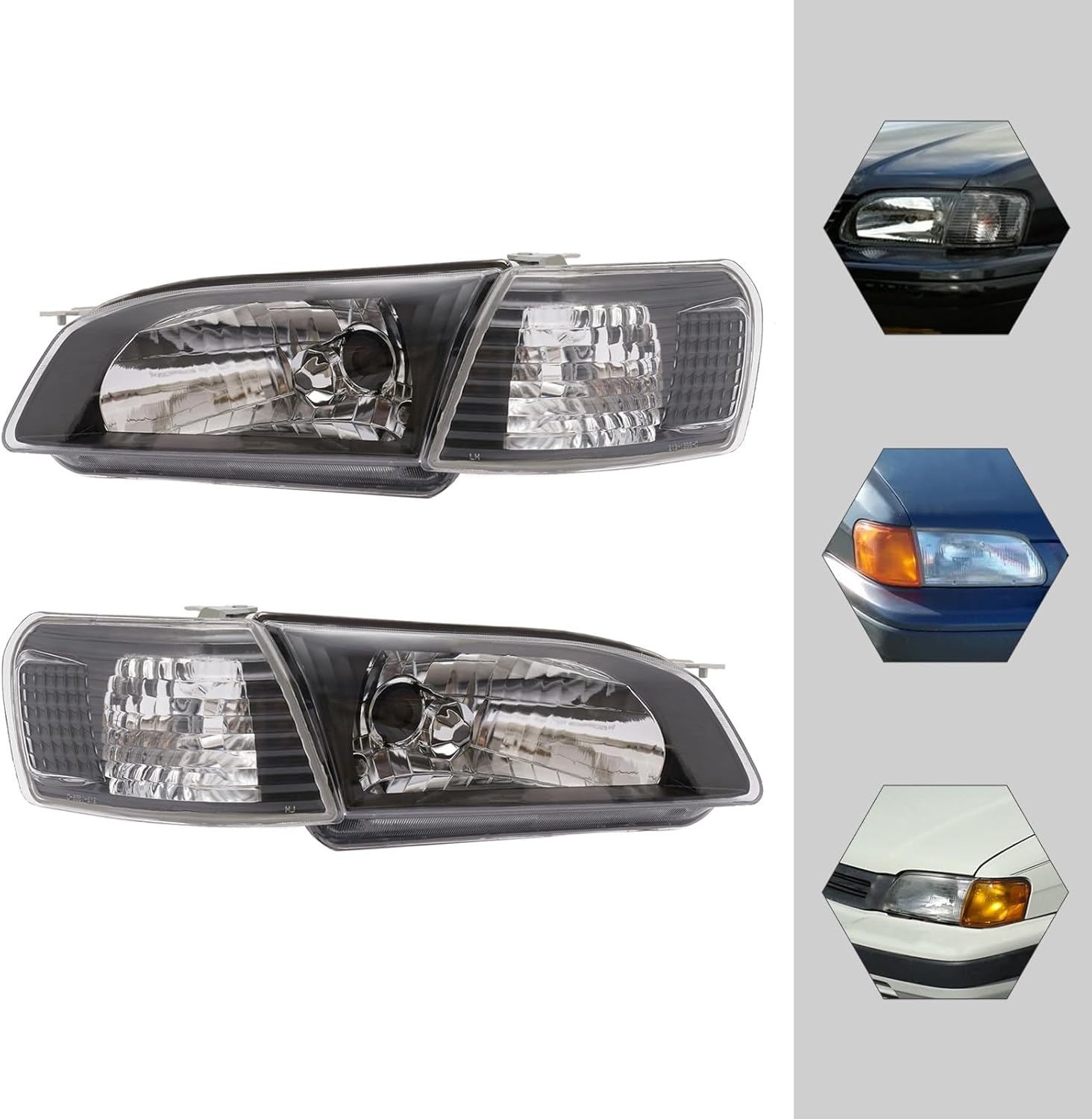 OUTGOO - For 1995 1996 1997 1998 1999 Tercel Halogen Left and Right Side Headlights Headlamps Assembly Replaces 8111016550 8115016550 Black Housing Clear Lens