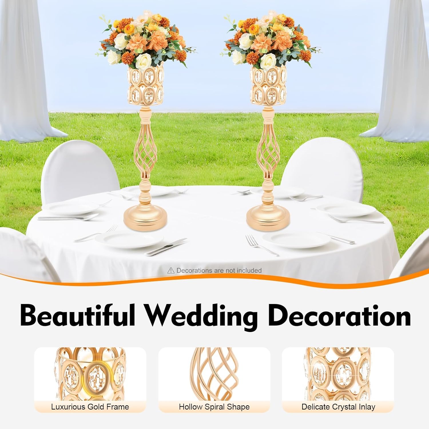 OUTGOO 24 Inch Metal Crystal Wedding Centerpiece Table Decorations, Gold 10Pcs Wedding Flower Vases, Tall Flower Vases for Wedding Reception Table Party Event Hotel Home